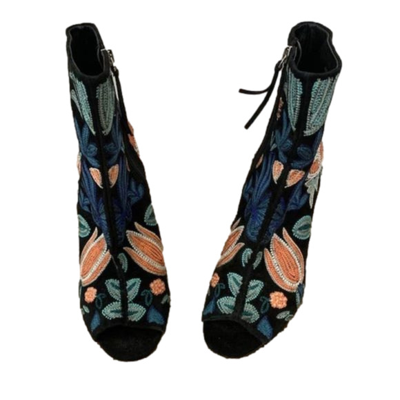 Rebecca Minkoff Shoes - Rebecca Minkoff Billie Floral Peep Toe Booties Floral Embroidery Zip Up Size 8.5